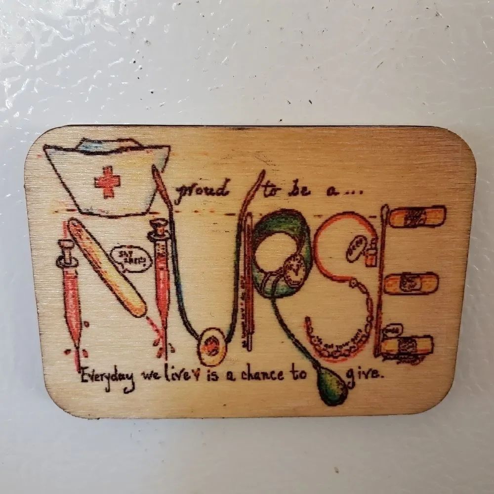 Retro, Wood Refrigerator Magnet / mini wall hanging. Nurse